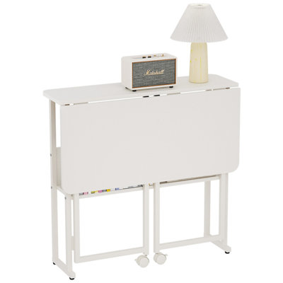 Home Office Foldable Writing Desk with Wheels Mobile Foldable Computer Sturdy Desk