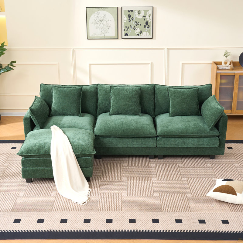 Canapé 3 places avec repose-pieds avec rangement, Vert foncé