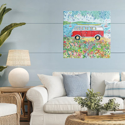 «Red Campervan Ready For Surf Canvas», conception de Clare Tupper