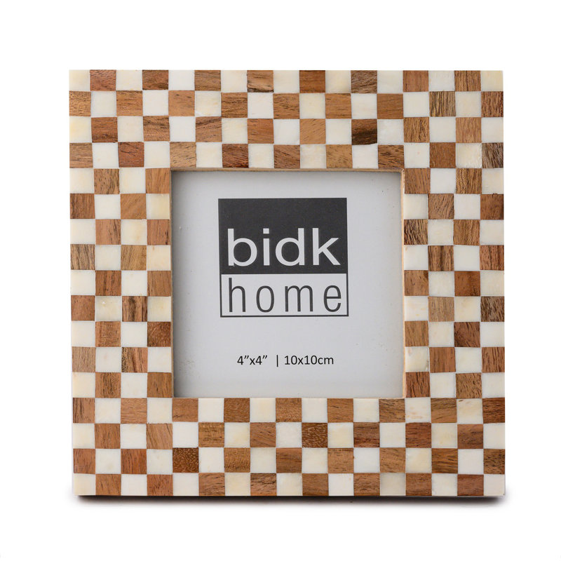 Cadre photo motif os et bois à carreaux, L 4 po x H 4 po
