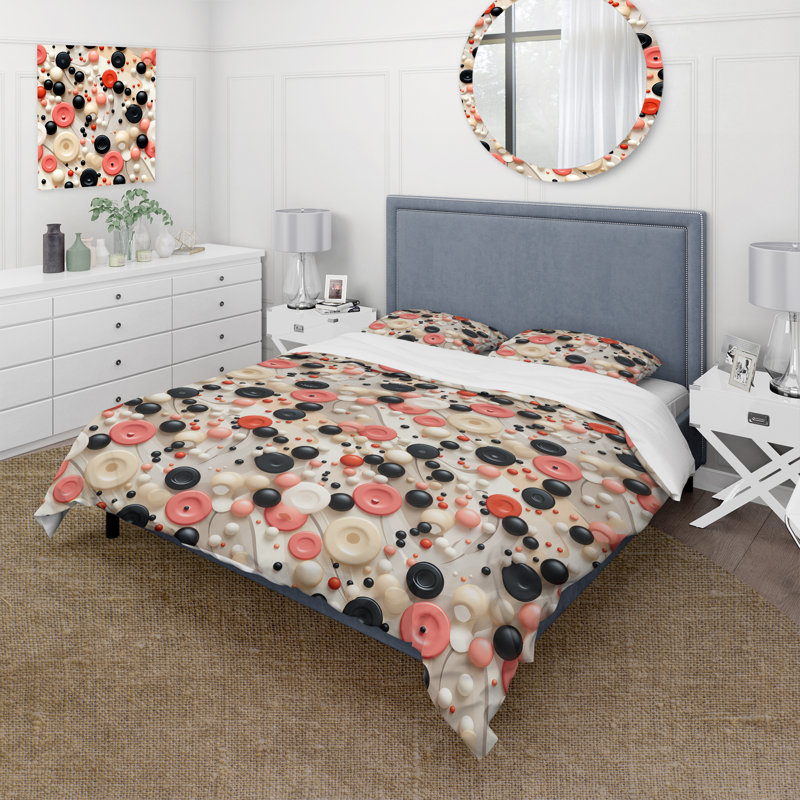 Ensemble de housse de couette rose et noir à pois, Housse de couette pour très grand lit et 2 très