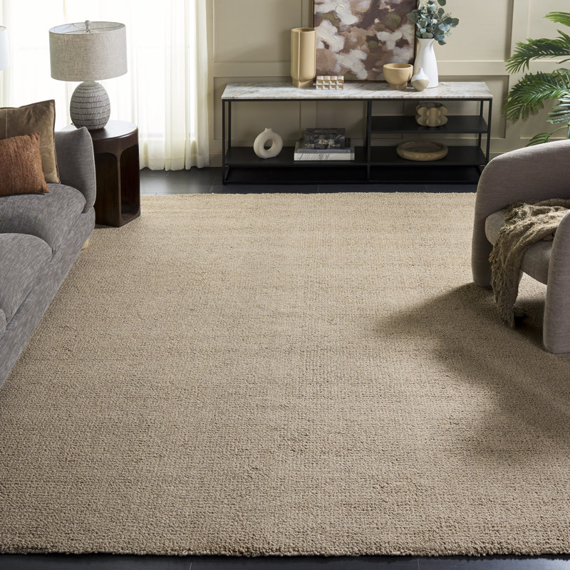 Abstract Hand Tufted Wool/Cotton Solid Color Rug in Light Brown, Rectangle 8' x 10'