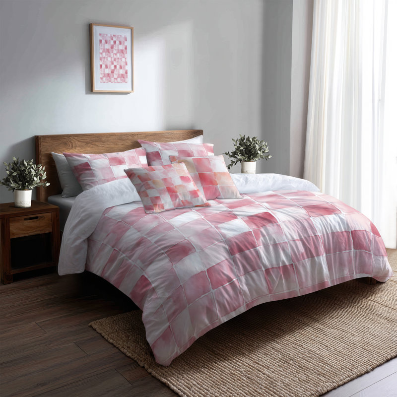 Ensemble de literie 5 pièces French Country - Ensemble de housse de couette et coussin décoratif Patchwork rose et blanc