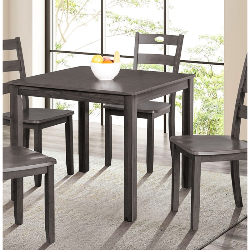 Table carrée 5 avec style transitionnel gris, chaises à dossier en lattes, bois d'hévéa massif, sièges 4, assemblage simple pour une utilisation dans la pièce, installation