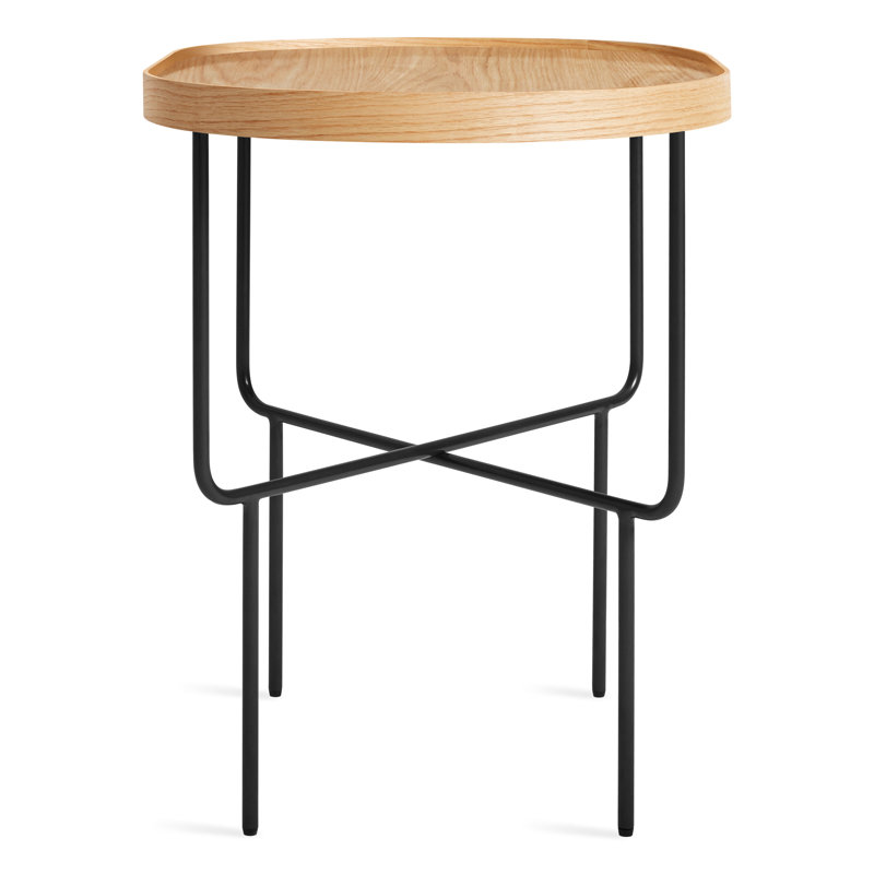 Roundhouse Solid Wood End Table, White Oak, Black