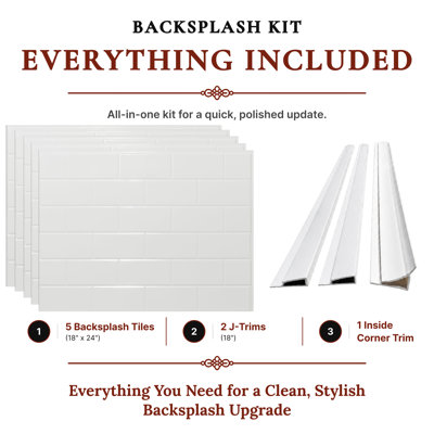 Subway 18 in x 24 in Backsplash Kit - 5 Tiles, 2 J-Trims & 1 Inside Corner Trim