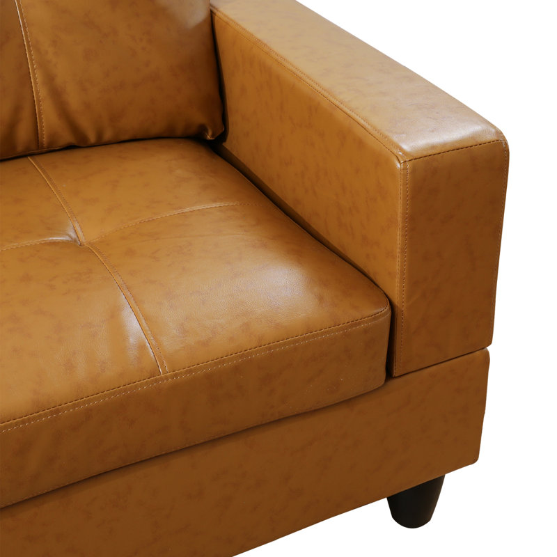 Canapé et chaise longue avec repose-pieds Beesley, Orienté à gauche (vu de face), Similicuir curcuma, Noir