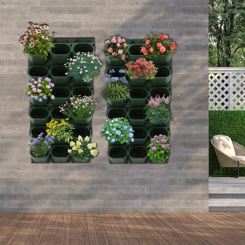 Wall-Mounted Planter With 36 Pots, Green
