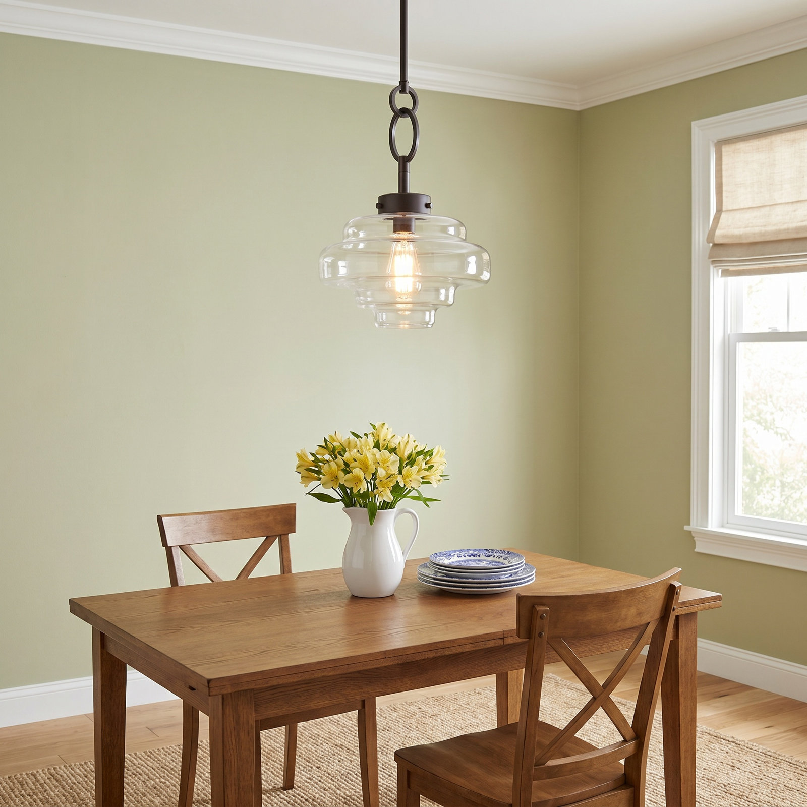 Bellas Single Light Glass Dimmable Pendant, Black