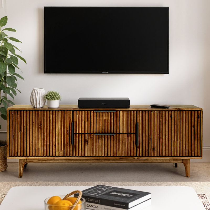  Bosk Wood Fluted TV Stand with Storage for TVs up to 60”, Soft-Close Drawers & Cabinets, Mid-Century Media Console Table, Home Entertainment Center for Living Room, Bedroom, Office, Easy Setup.
