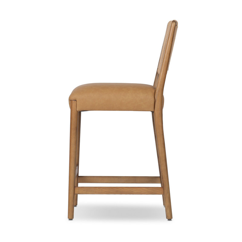 ROTHLER Stool, Counter Stool (27” Seat Height), Tan Ash, Maestro Camel/Genuine Leather