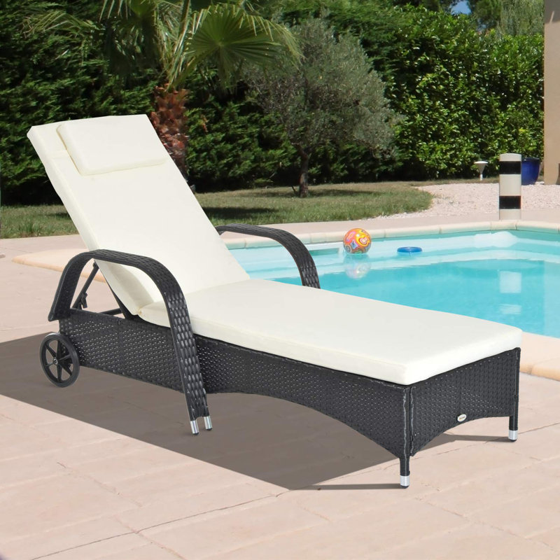 Ronning 200cm Long Reclining Single Chaise with Cushions, Black