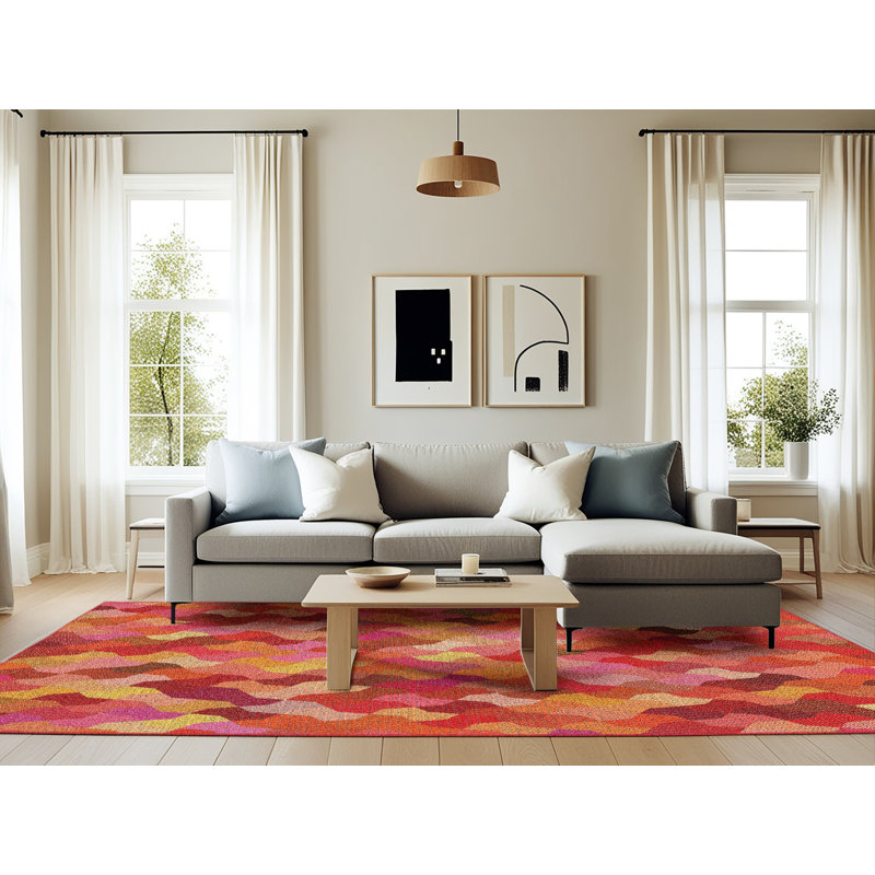 Tapis de zone rouge/rose à motifs, Rectangle 6 pi x 9 pi
