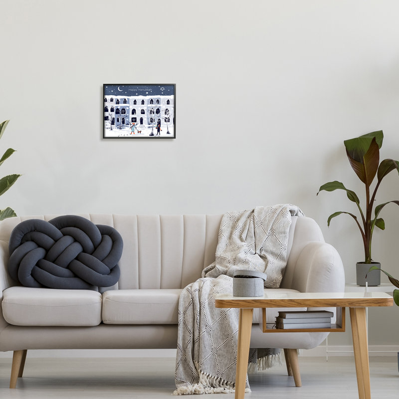 «Happy Hanukkah Winter City» par Susse Linton, Giclée encadrée noir minuit, H 11 po x l 14 po
