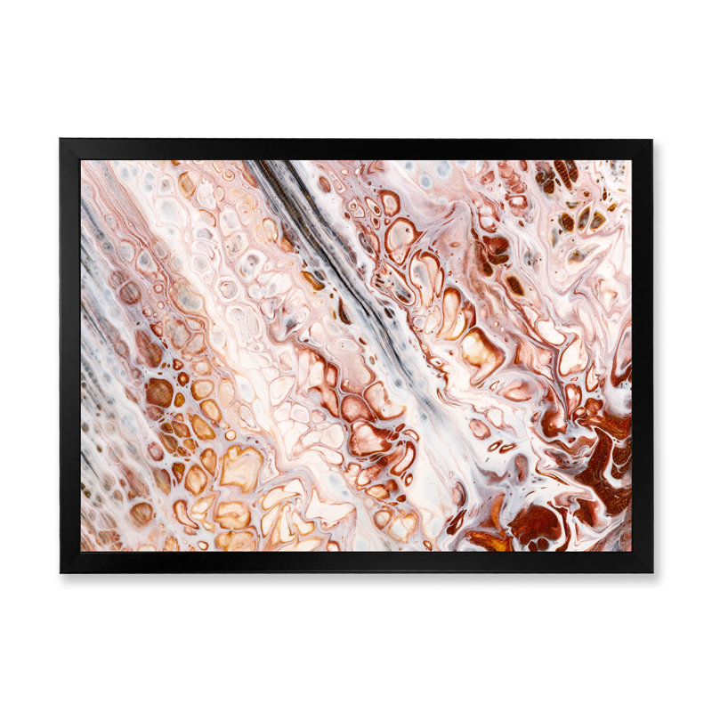 Brun, blanc, noir, mousse fluide, marbre V - art mural moderne et contemporain sur toile, H 8 po x l 12 po x P 1,5 po