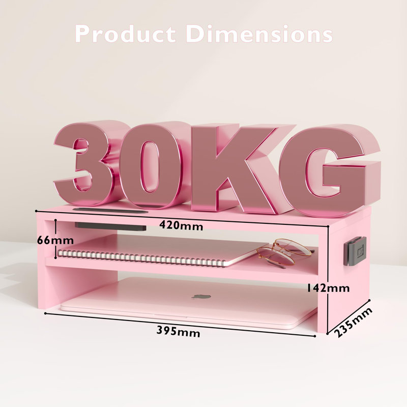 Saater Wood Monitor Stand, Pink