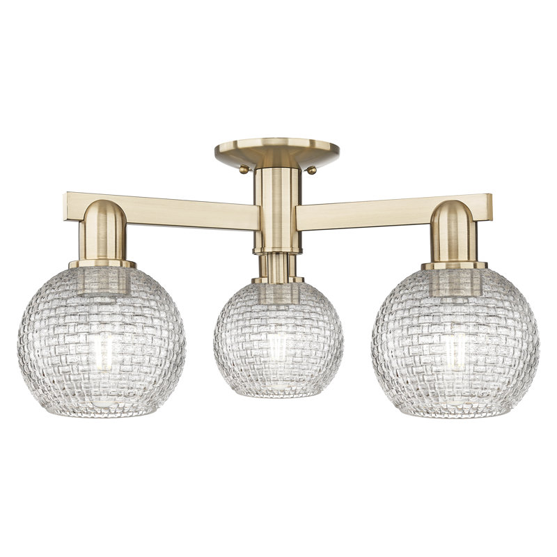 Arcadia - Amberle - 3 Light 23" Basketweave Semi-Flush Mount - Champagne Bronze Finish - Clear Basket Weave Shade