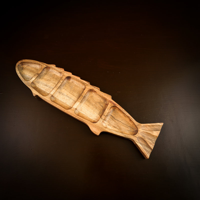 Petit plateau à poissons côtier en bois, H 1 po x L 6 po x l 24 po