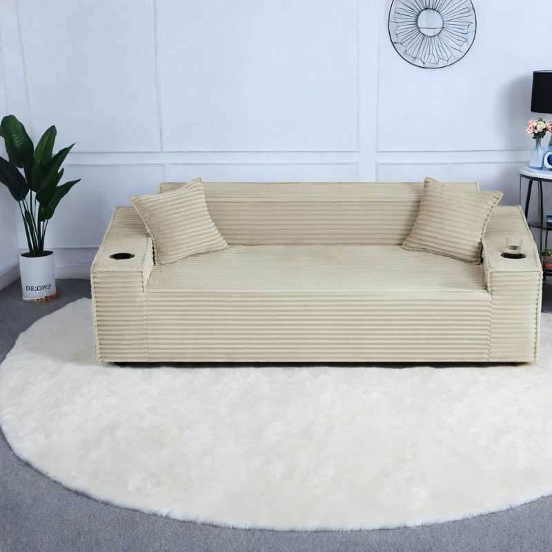 Compression Sofas, 80.7 Inch Corduroy Modern Couch For Compact Home