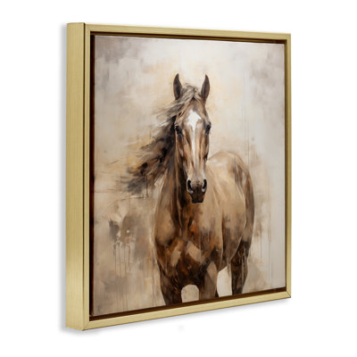 Horse with Modern Drip Framed Floater Canvas Wall Art by PI Creative Art