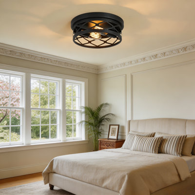 Matte Black 2-light Round Farmhouse Flush Mount Ceiling Light