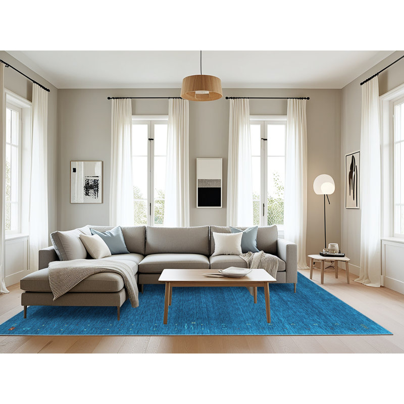 Tapis uni en polyester / laine tissé à la machine, Rectangle 8 pi x 10 pi