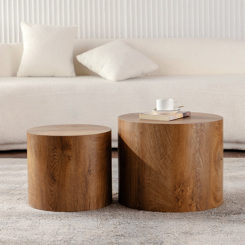 Ensemble de 2 tables basses rondes en bois pour table basse, Brun