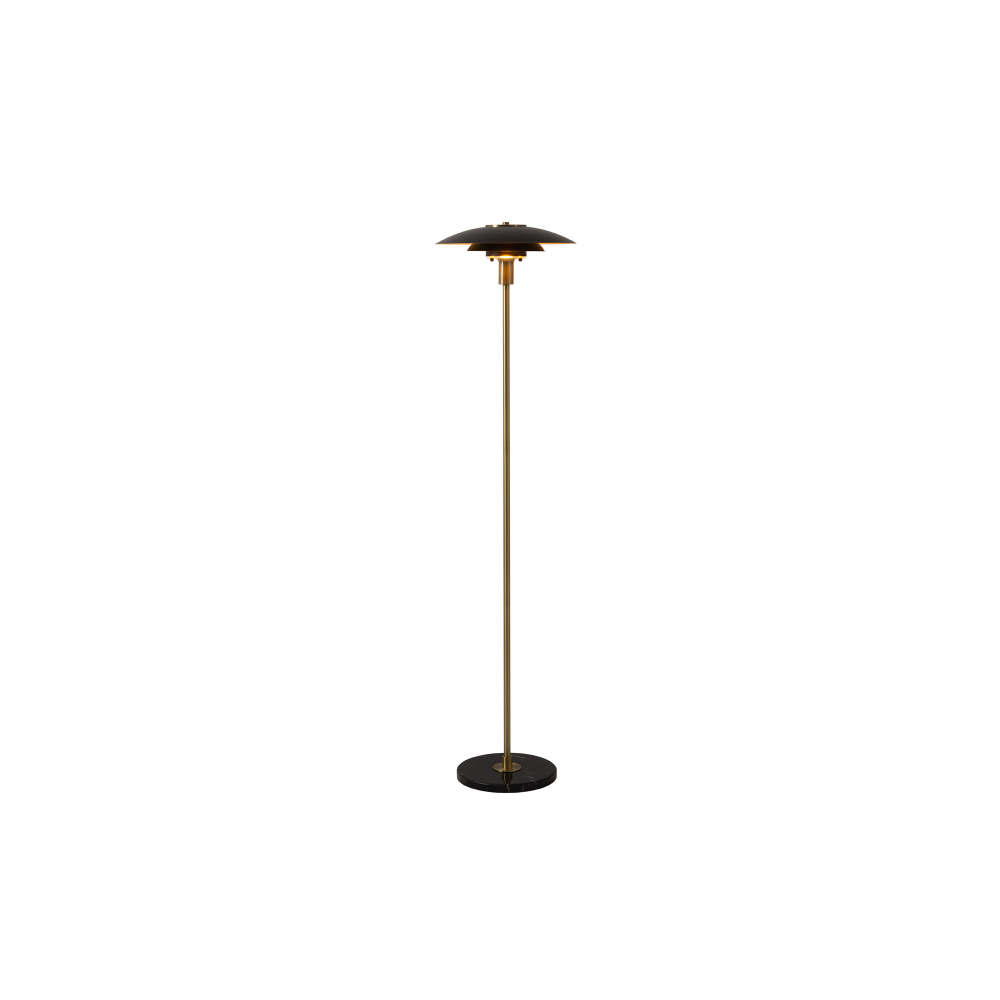 Rancho Mirage Floor Lamp - Matte Black & Gold-Leaf Shade, Weathered Brass, Black Marble Base, Dimmer
