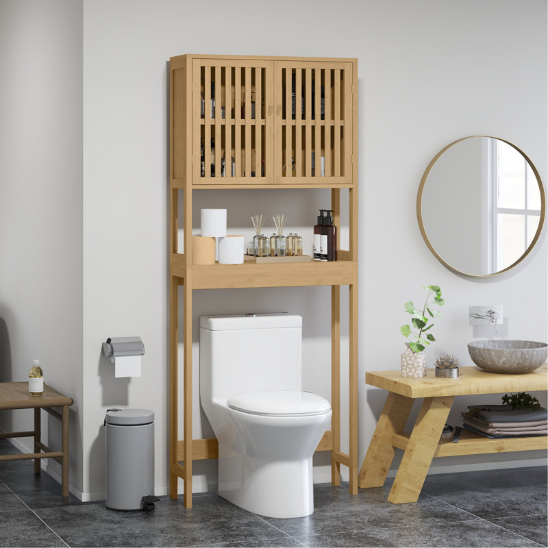 Natural Bamboo Over-the-Toilet Storage Cabinet with Adjustable Shelf
