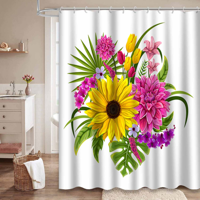 Rideau de douche rétro avec 12 crochets Vintage Bouquet, L 72 po x l 72 po