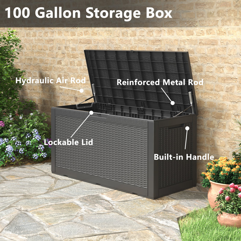 100 Gallon Gray Lockable Plastic Deck Box
