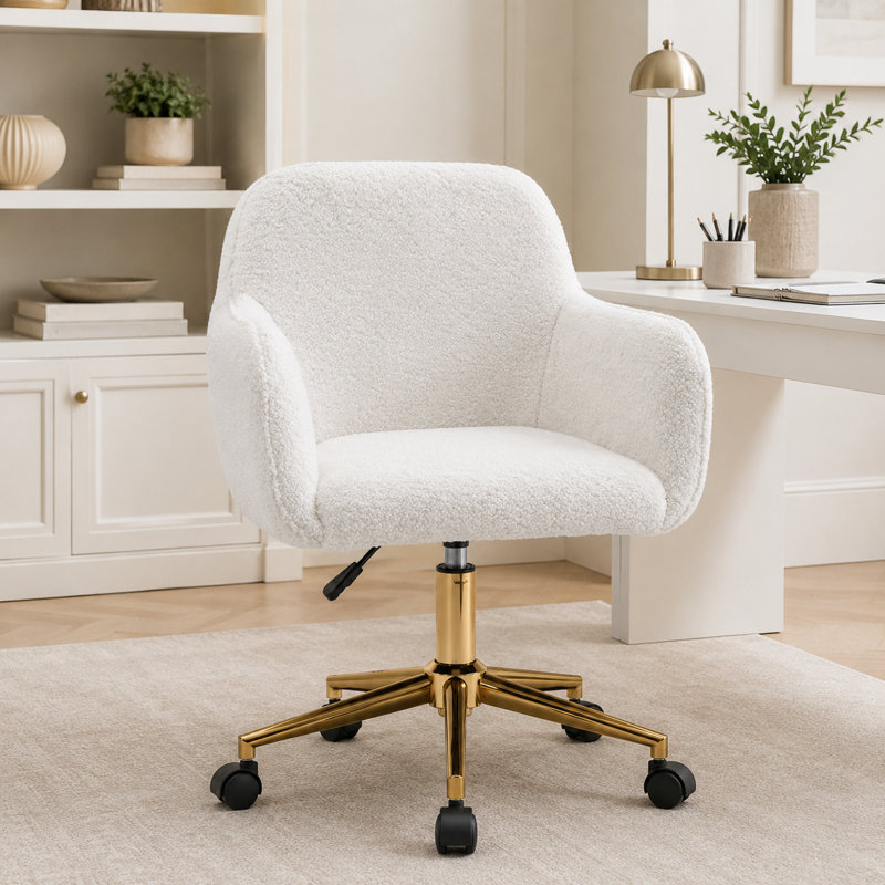 Chaise de bureau moderne pivotante à 360 ° en tissu moderne avec pieds en métal doré et roulettes universelles pour l'intérieur
