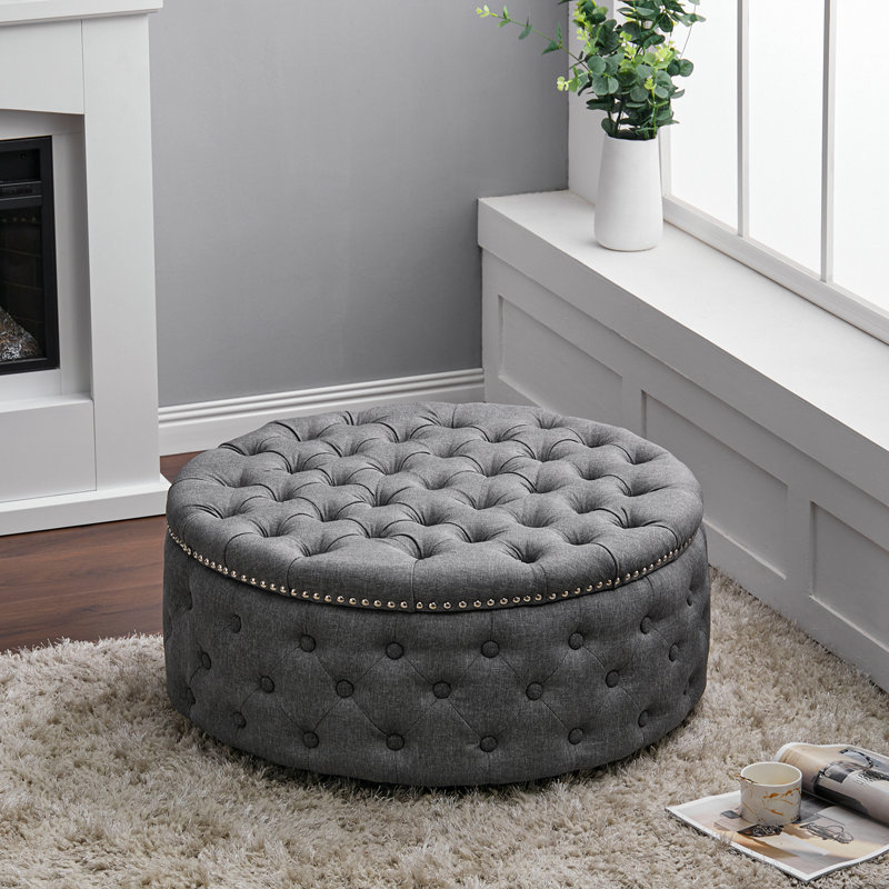 75cm Wide Cylinder No Pattern Footstool Ottoman, Dark Grey