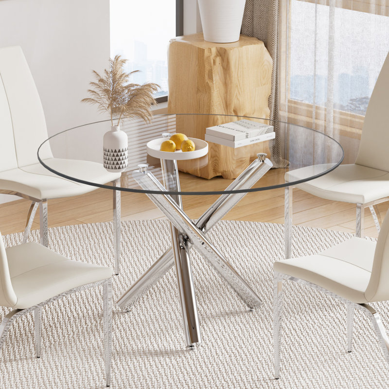 Table de salle à manger Kaizlyn Modern, Argent argent, 29,52 po H x 47,2 po L x 47,2 po l