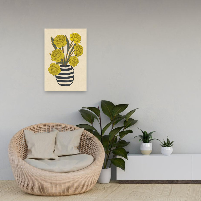Reproduction d'art mural jaune avec fleurs jaunes, 24" H x 16" W