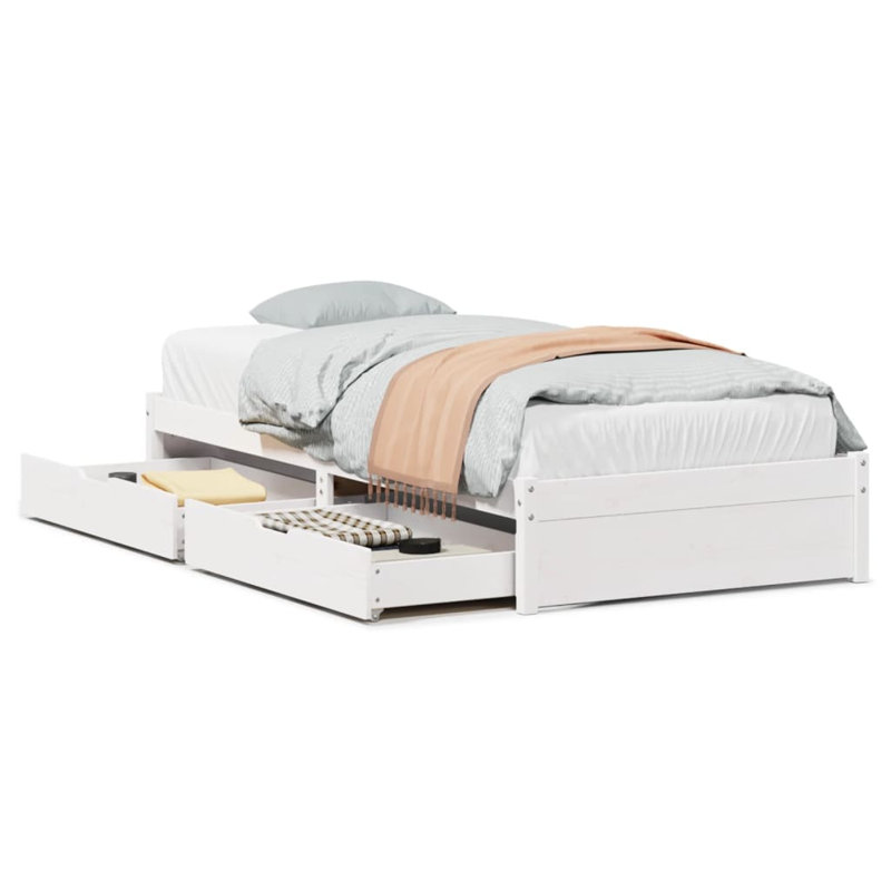 Chamberlan Solid Wood Storage Bed, White, 31cm H x 195.5cm W x 80.5cm D