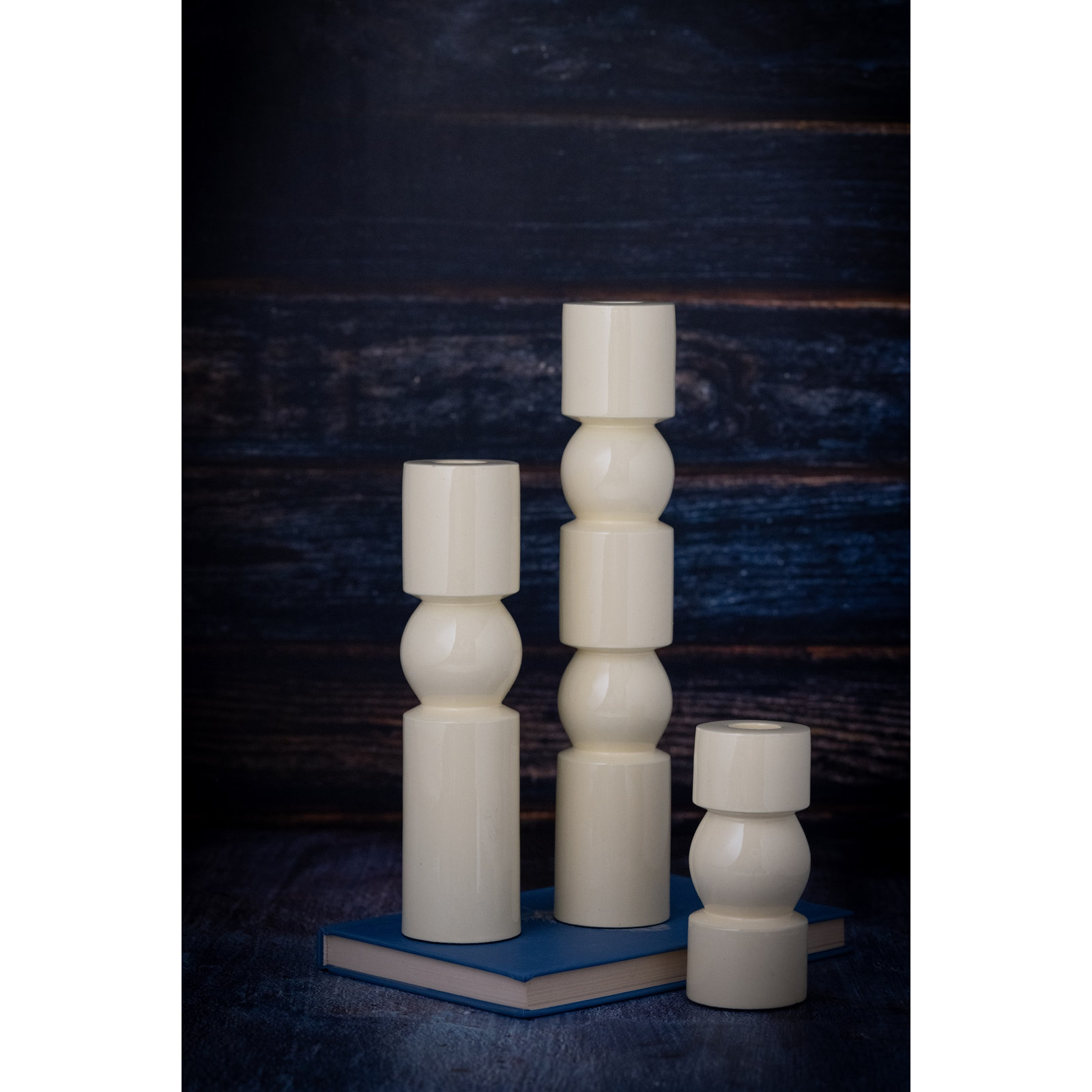 Aluminium Candle Holder Large Off-White, 11" H x 2" W x 2" D