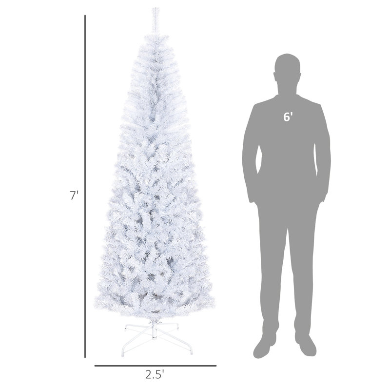 Arbre de Noël mince de 7 pi, 818 pointes, plastique, style artificiel blanc