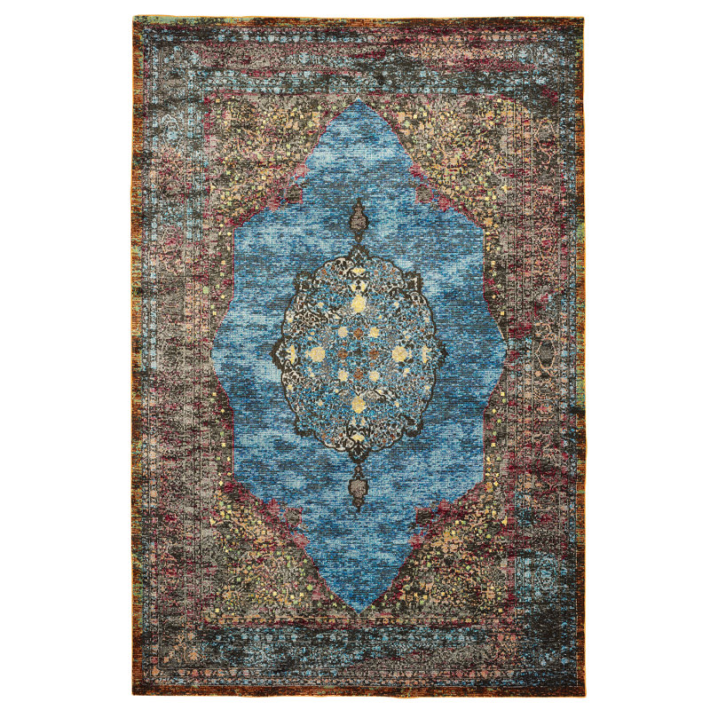 Tapis d'intérieur tissé à la machine bleu / beige