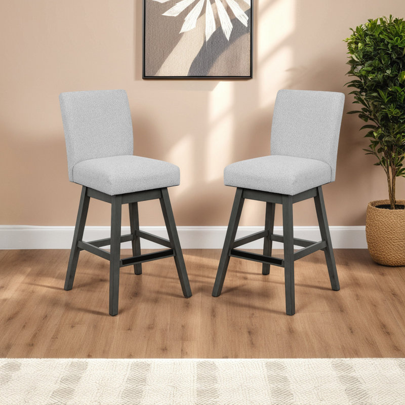 Cyrus Swivel Upholstered Stool, Bar Stool (30" Seat Height), Gray Seat/Black Frame