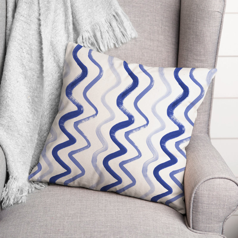 Coussin extérieur bleu et brun Squiggles, H 18 po x l 18 po, Bleu marine