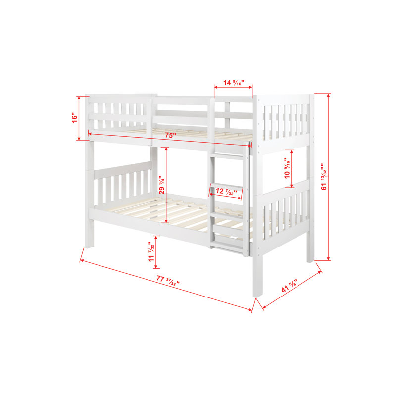 Lit superposé standard en bois massif Bribie par Harriet Bee, Blanc, Simple au dessus de simple