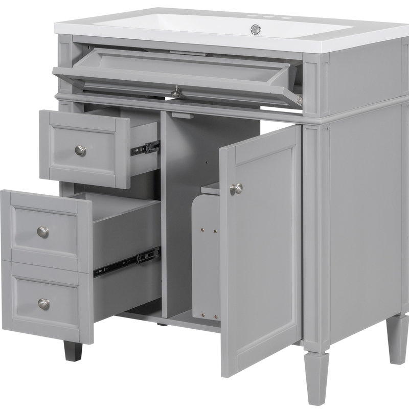 Meuble-lavabo 30,09 po avec rangement en résine, Gris