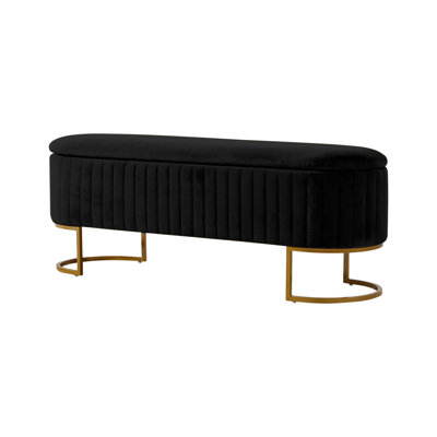 Ferdinand Paula Modern 50.5" Wide Velvet Flip Top Storage Bench with Metal Base