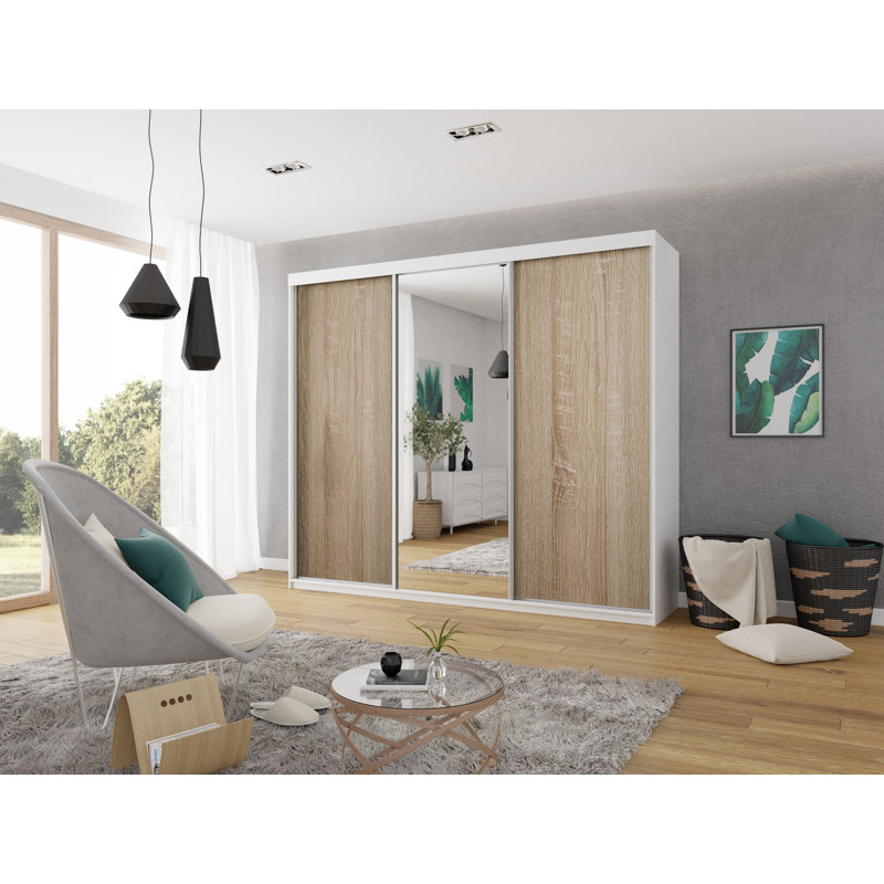 Mahpiya 3 Door Wardrobe, White/Natural