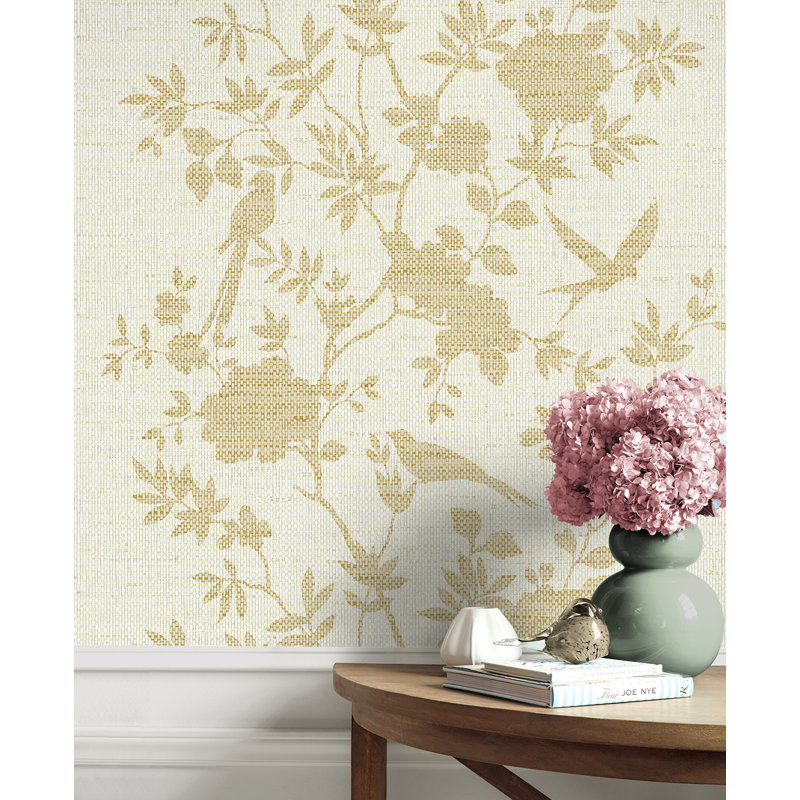 Floral Grass Cloth Wallpaper Roll, Gold