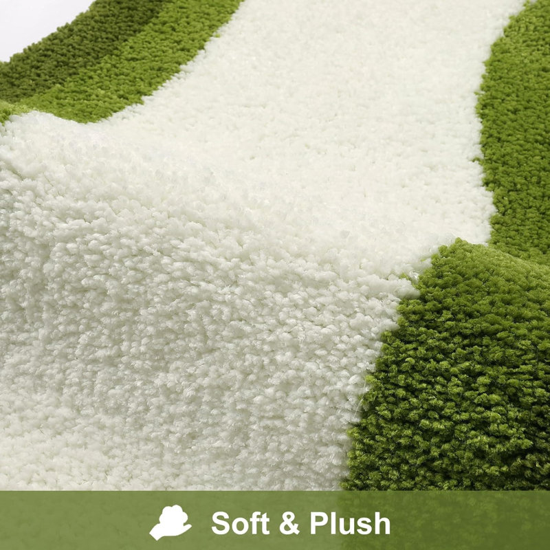 Green Irregular Shape Bathroom Runner Rug - 18x47" | Non-Slip, Soft & Washable | Absorbent for Bathtub/Sink/Shower/Bedroom