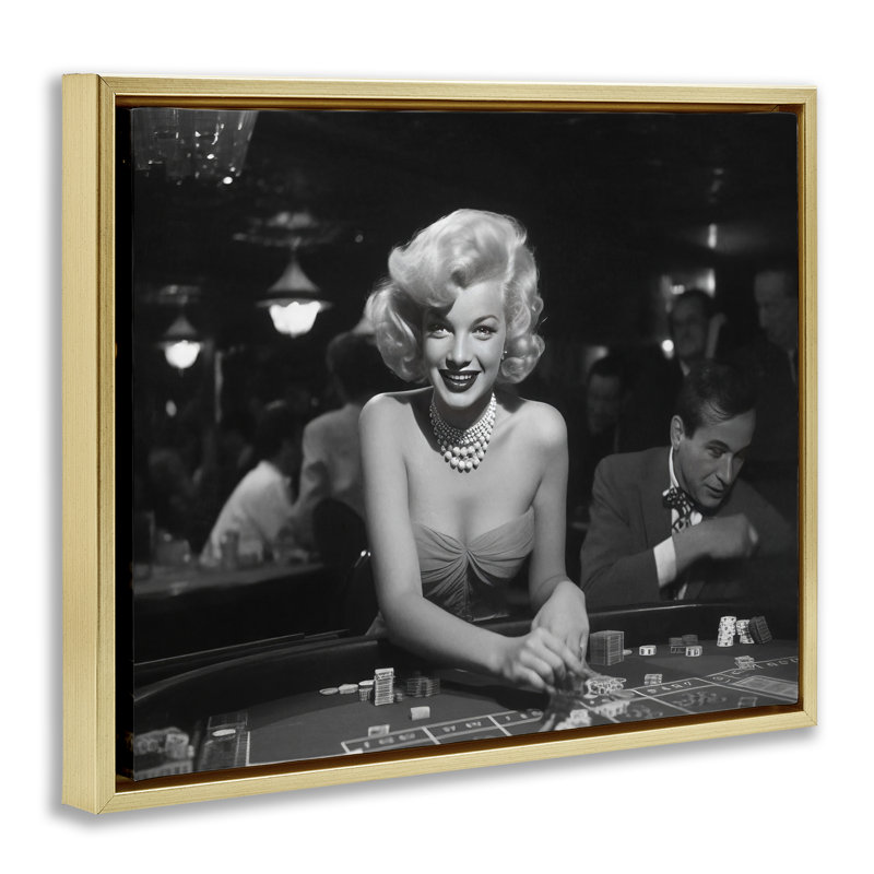 «Iconic Marilyn Portrait Floater Canvas» par Lazar Studio, H 25 po x l 31 po, Cadre flottant métallique doré