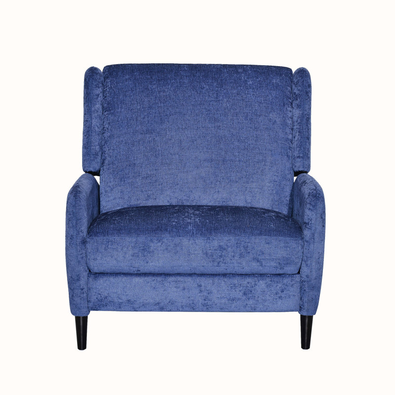 Upholstered Pushback Recliner, Blue Fabric