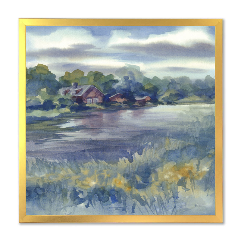 «Autumn Landscape By The River», reproduction d'art sur toile traditionnelle, H 36 po x l 36 po x P 1 po, Encadrement doré